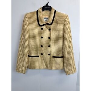 Kasper A.S.L. Womens Size 6 Preppy Double Breasted Jacket Yellow Tweed Checkered